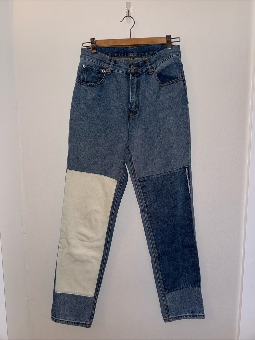 Brandy Melville Two-Tone Blue Jeans with White Patch